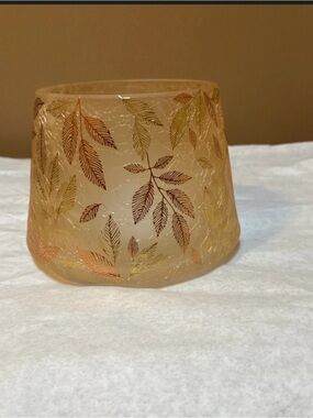 Yankee Candle Frosted Glass Candle Shade with Gold and Copper Leaf Design